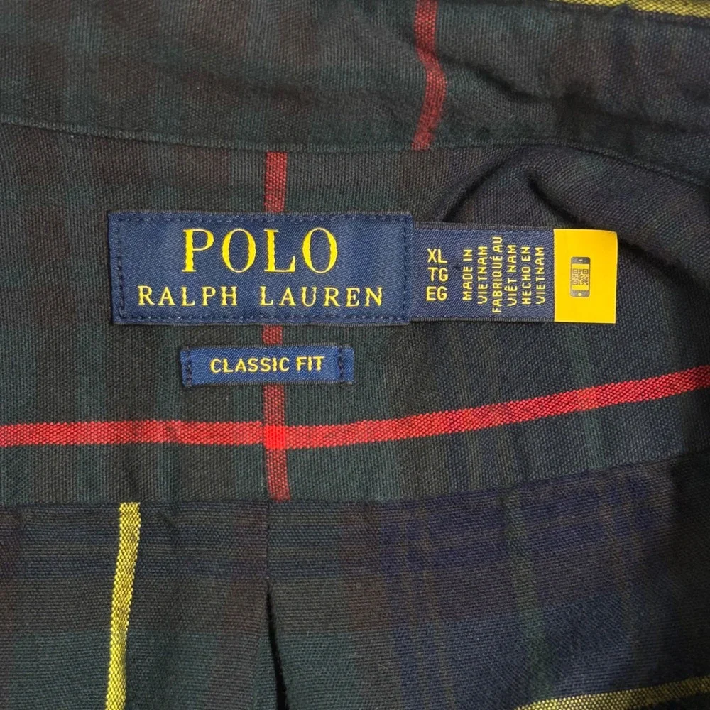 Polo‎ Ralph Lauren Button Down Shirt Mens XL Navy Green Plaid Classic Fit Cotton